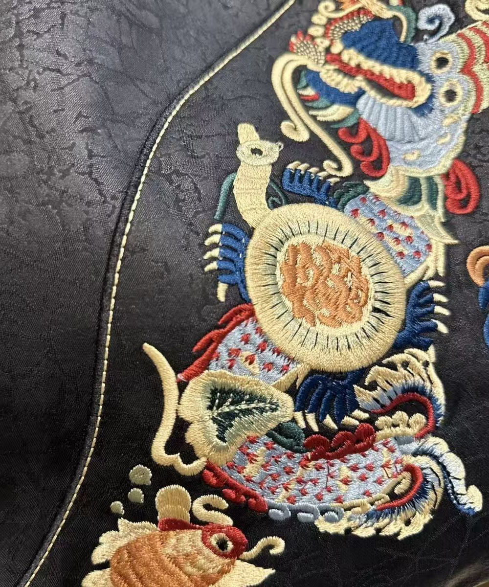 New Retro Black Embroidery Silk Shoulder Bag