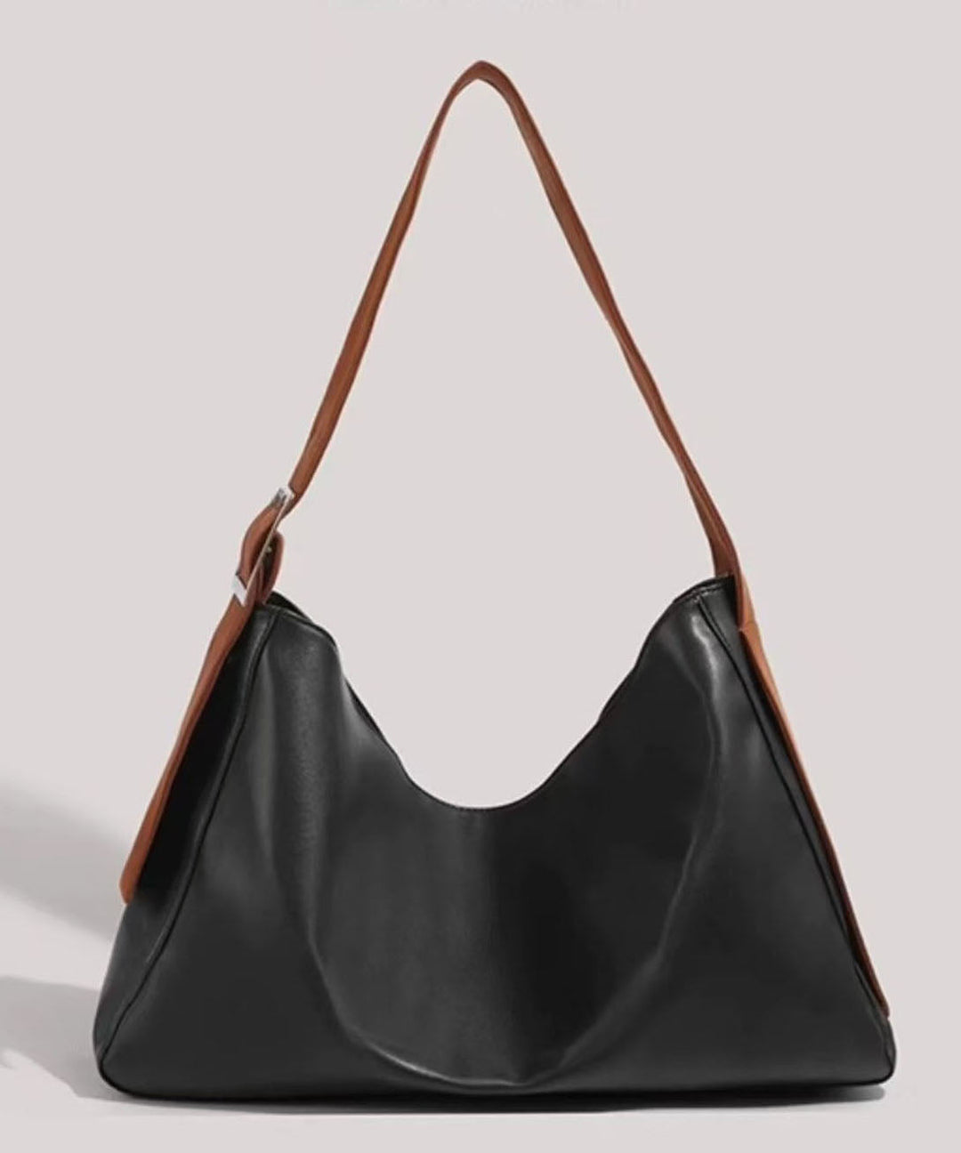 New Retro Black Large Capacity  Solid Durable Faux Leather Messenger Bag