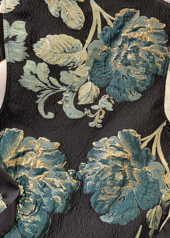 New Retro Black Tasseled Jacquard Silk Vests Summer