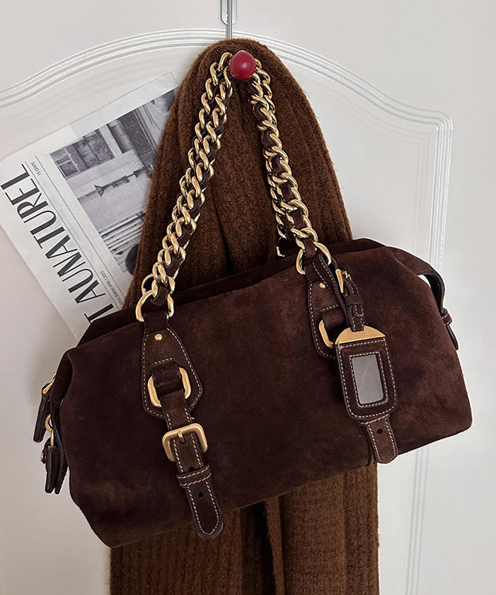 New Retro Brown Solid Durable Fine Suede Women Handbags