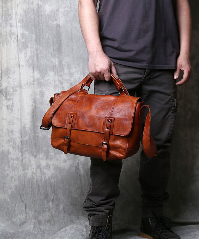 New Retro Brown Solid Durable Leather Messenger Bag