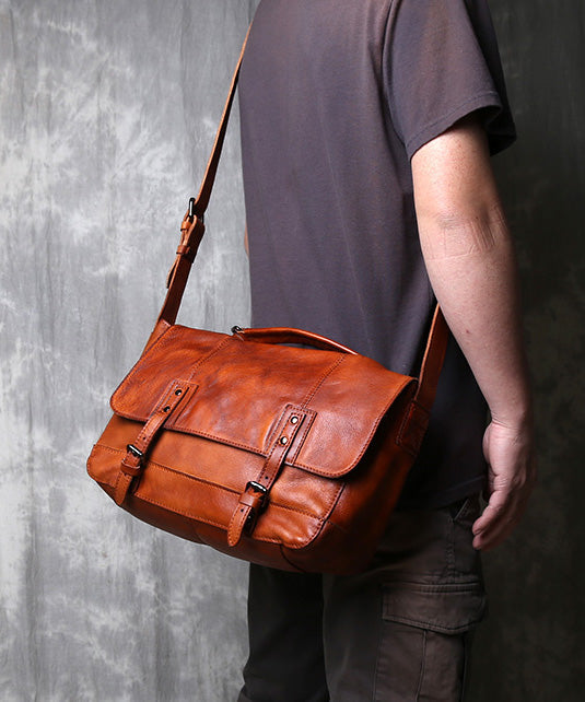 New Retro Brown Solid Durable Leather Messenger Bag