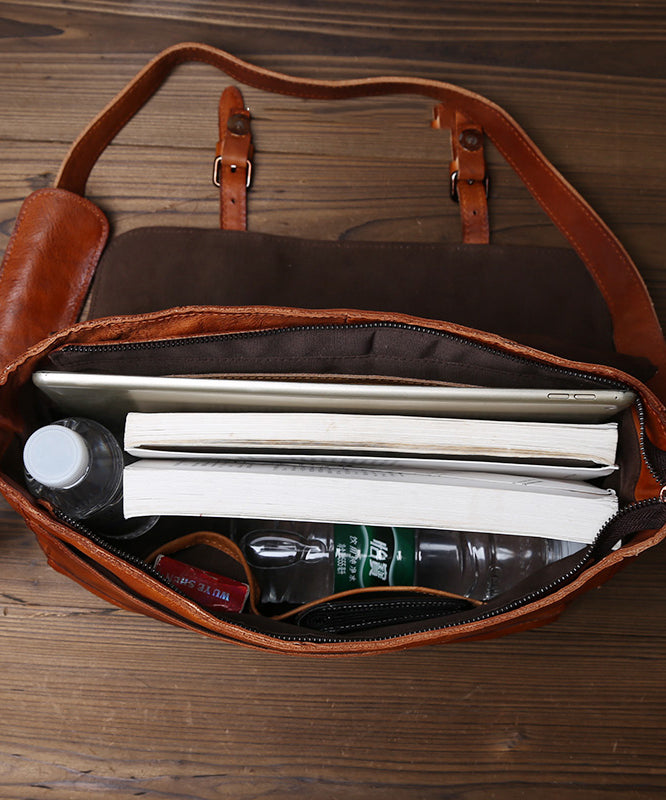 New Retro Brown Solid Durable Leather Messenger Bag