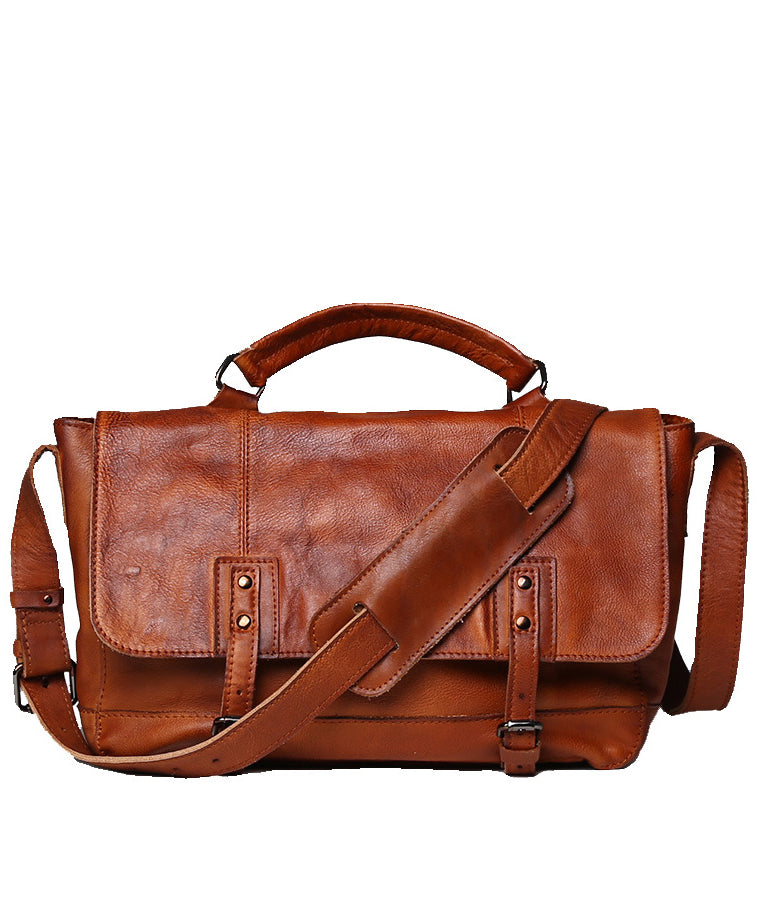 New Retro Brown Solid Durable Leather Messenger Bag