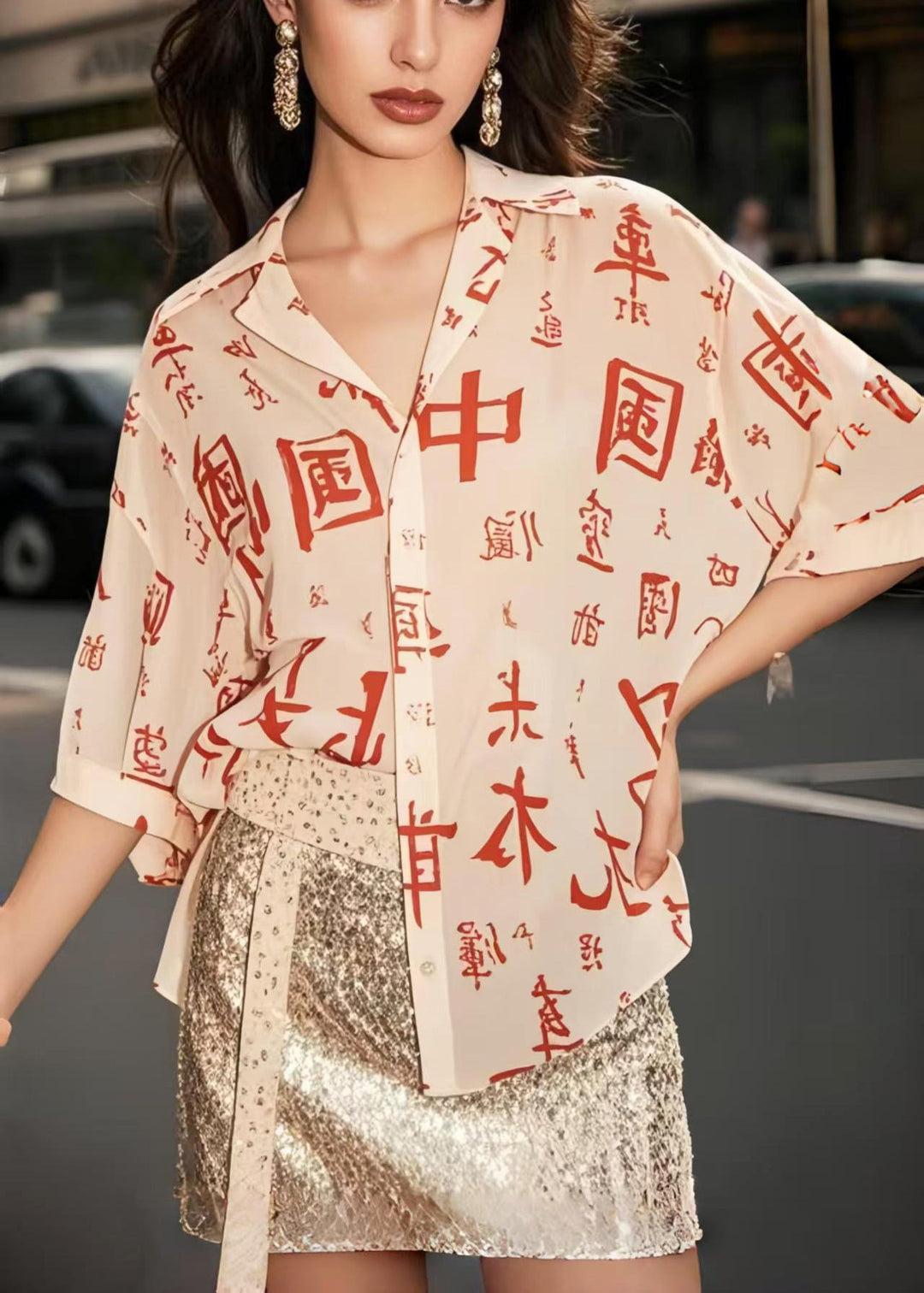 New Retro Chinese Character Chiffon Shirts Spring