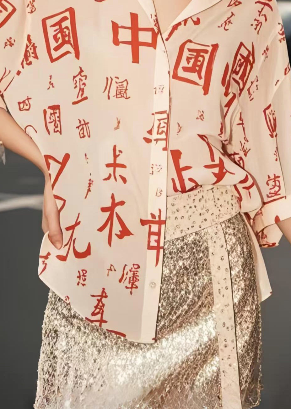 New Retro Chinese Character Chiffon Shirts Spring