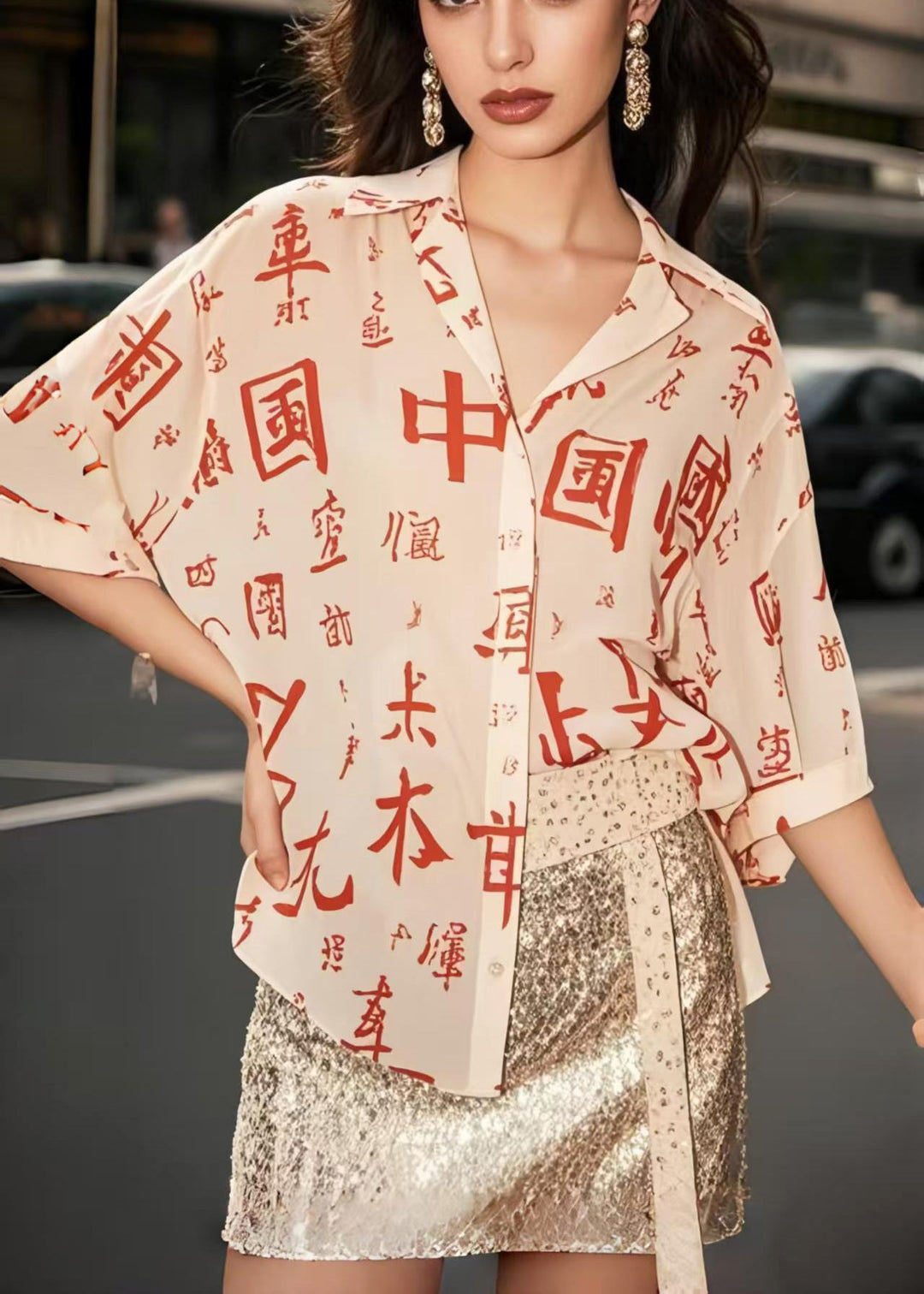 New Retro Chinese Character Chiffon Shirts Spring