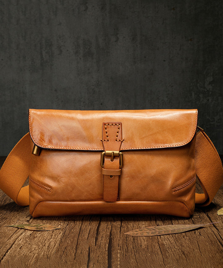 New Retro Orange Solid Durable Leather CrossBody Messenger Bag