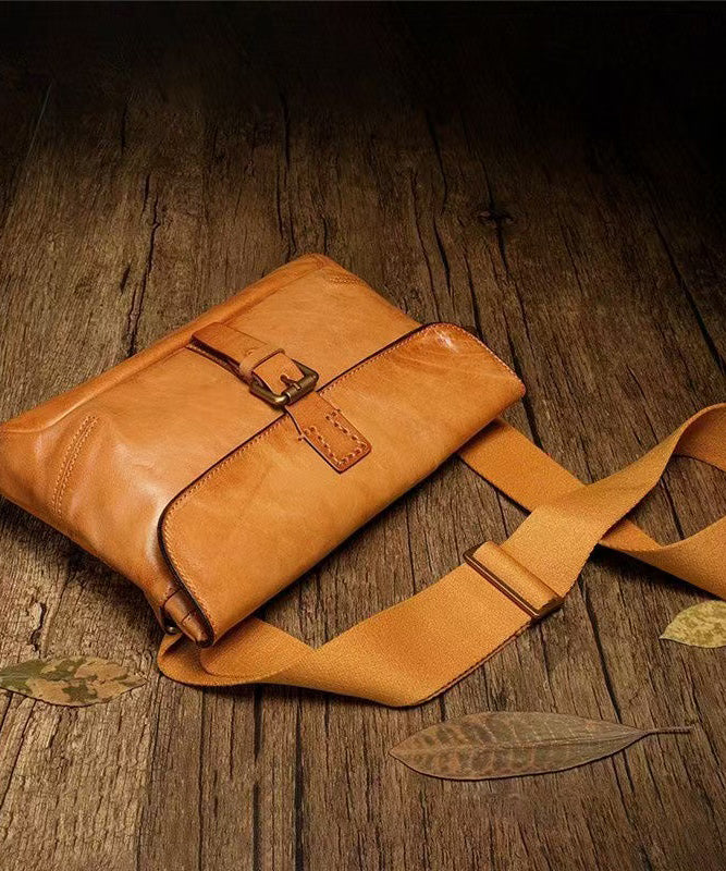 New Retro Orange Solid Durable Leather CrossBody Messenger Bag