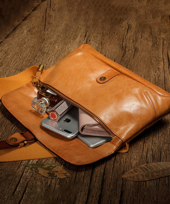 New Retro Orange Solid Durable Leather CrossBody Messenger Bag