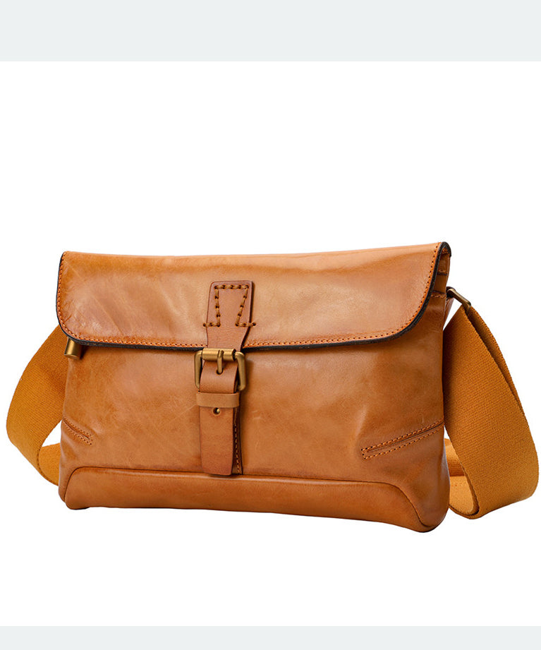 New Retro Orange Solid Durable Leather CrossBody Messenger Bag