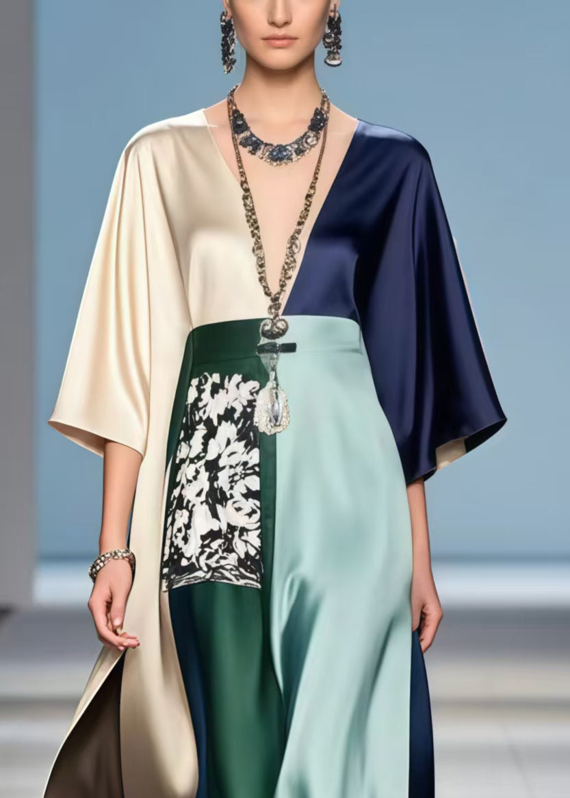 New Retro Polychrome Asymmetrical Design Draping Dress Summer