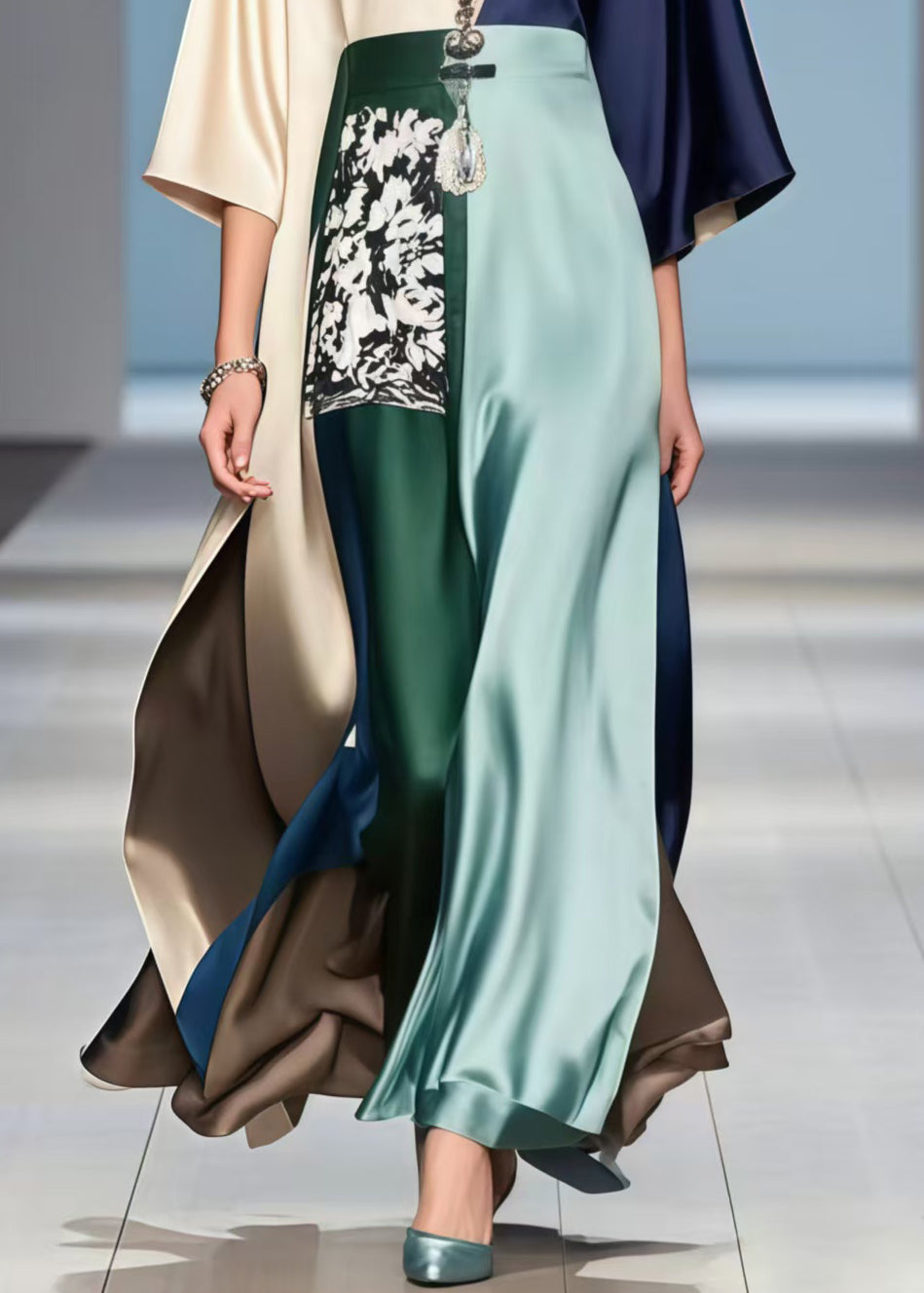 New Retro Polychrome Asymmetrical Design Draping Dress Summer