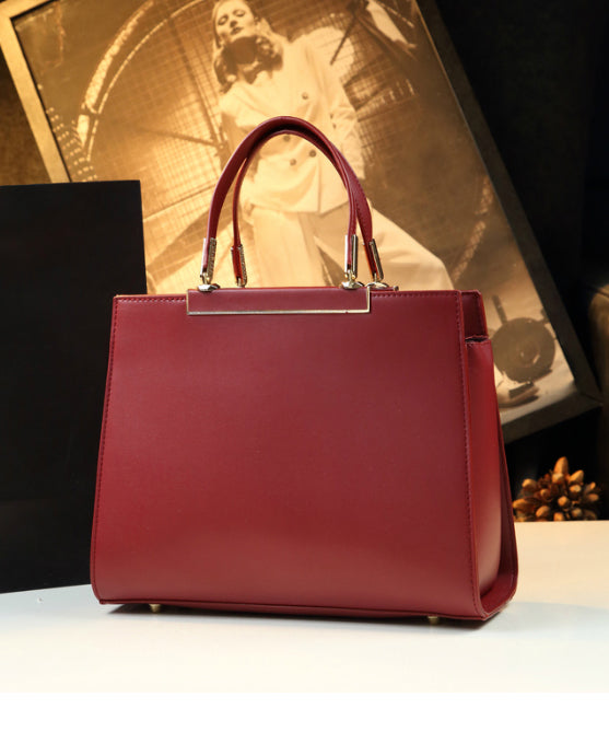 New Retro Red Embroideried Calf Leather Tote Handbag