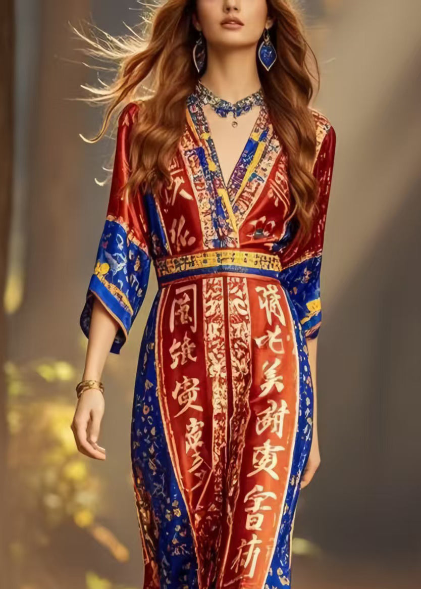 New Retro Red Print National Style Dress Summer