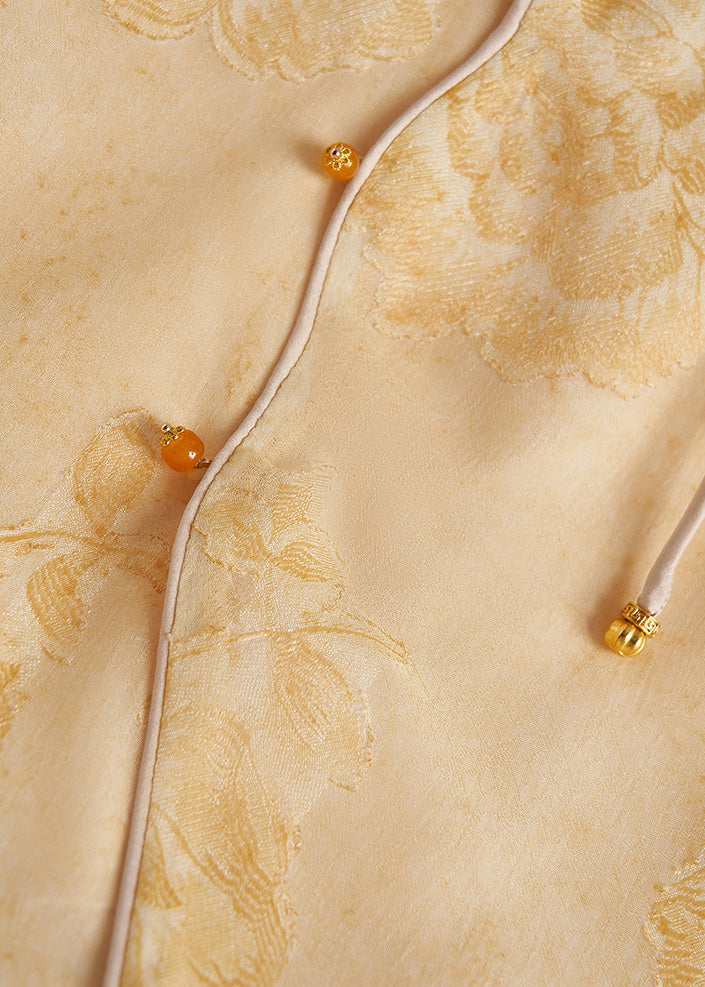 New Retro Yellow Embroidered Butterfly Silk Coats Fall