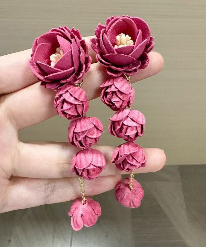 New Rose Tassel Flower Metal Stud Earrings
