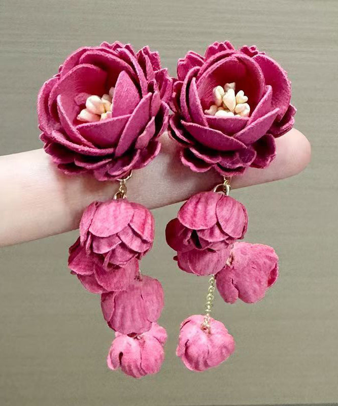 New Rose Tassel Flower Metal Stud Earrings