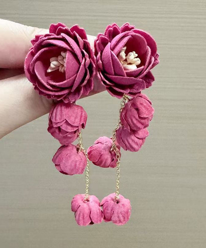 New Rose Tassel Flower Metal Stud Earrings