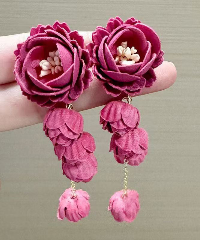 New Rose Tassel Flower Metal Stud Earrings