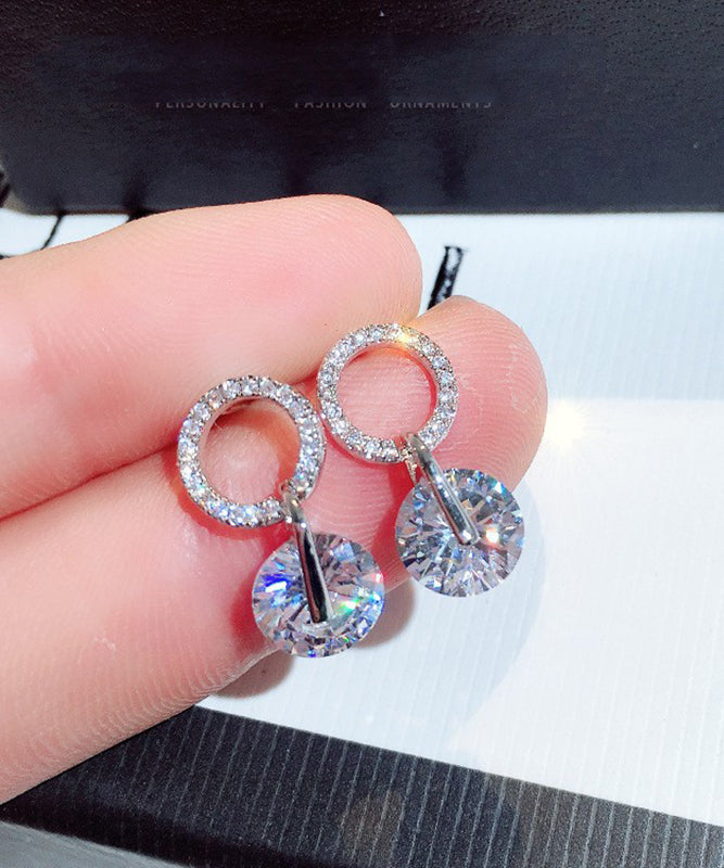 New Silk Metal Zircon Cat's Eye Stone Hoop Earrings