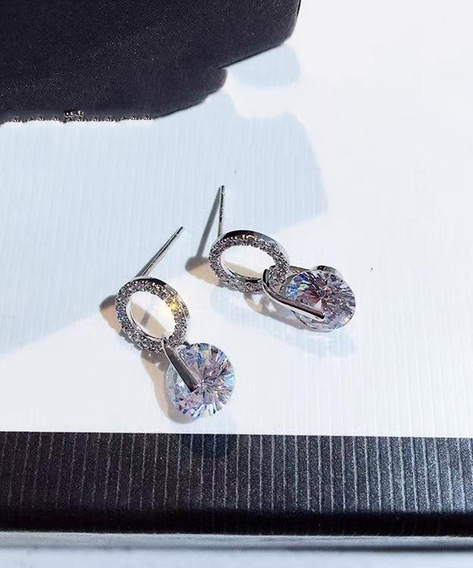 New Silk Metal Zircon Cat's Eye Stone Hoop Earrings