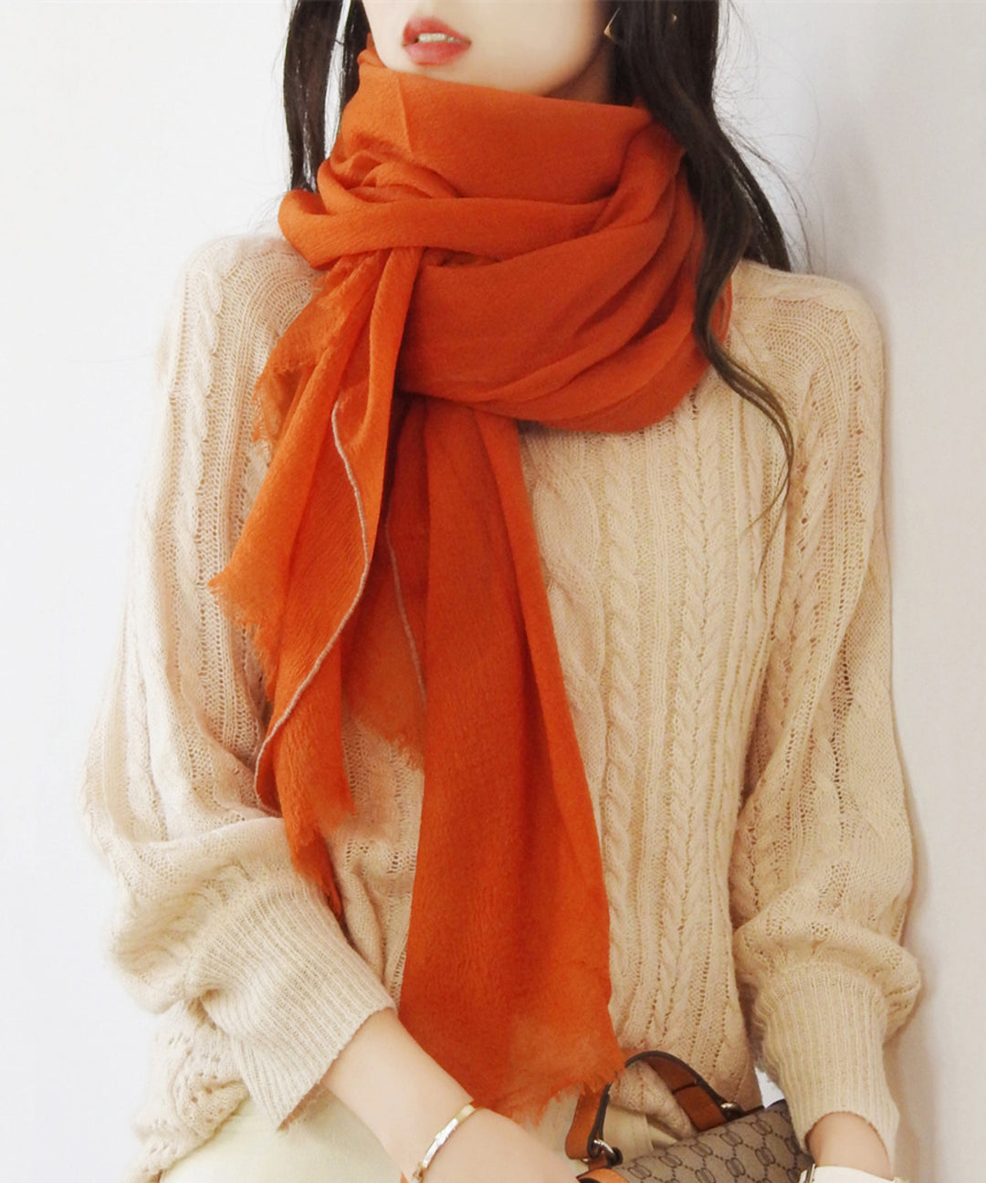 New Simple Orange Versatile Wool Scarf