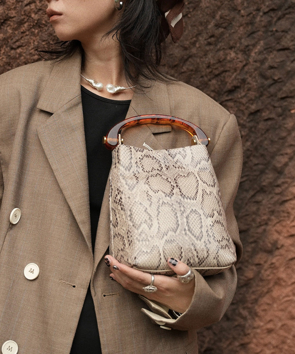 New Style Navy Snake Patterned Calf Leather Tote Handbag