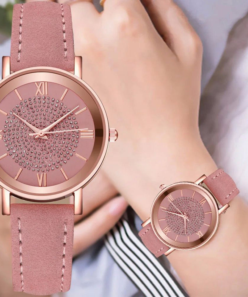 Pink Starry Sky Dial Watches for Women Fashion Roman