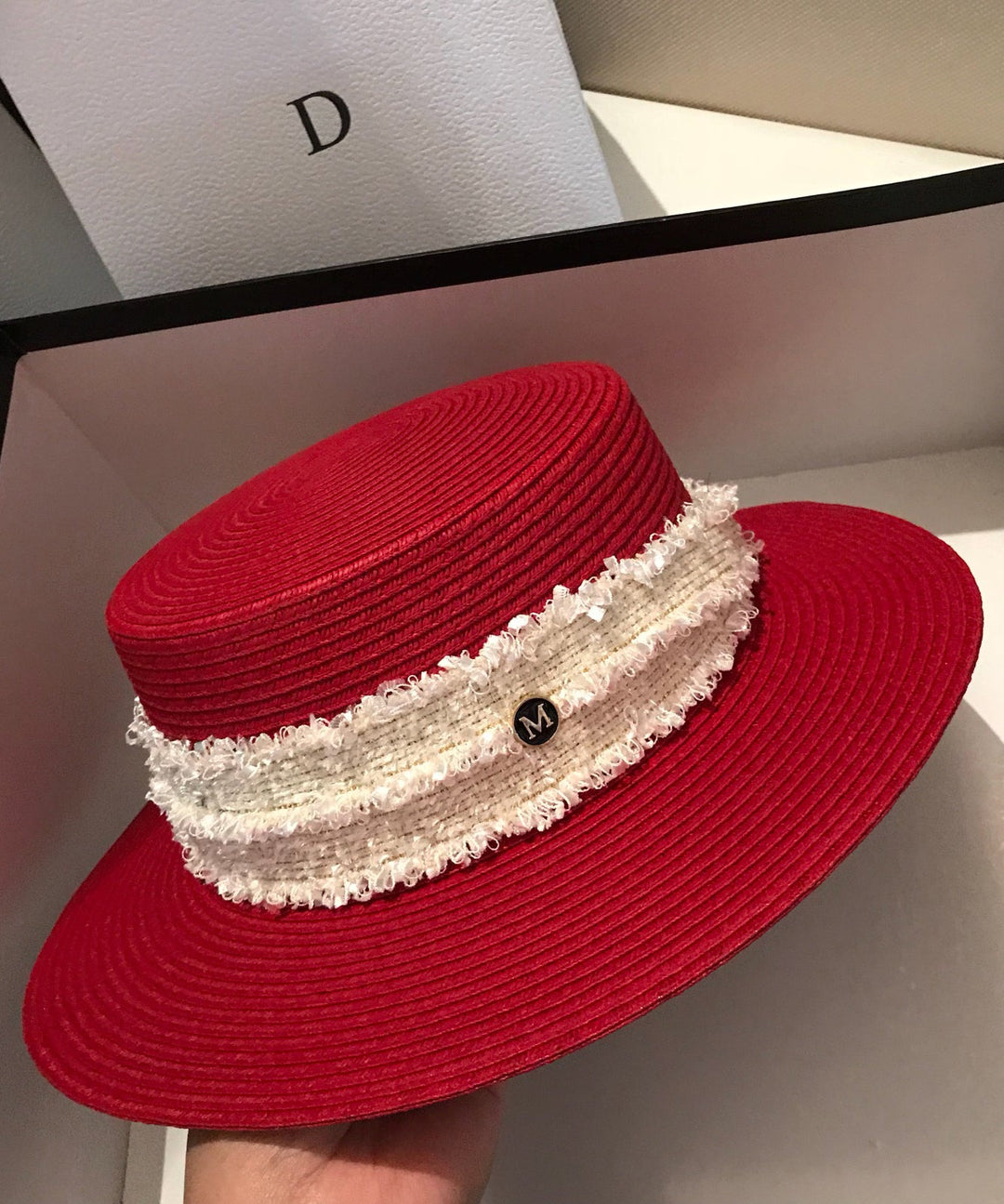New Stylish Red Straw Woven Cloche Hat