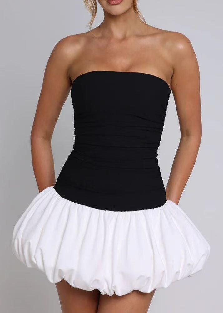 New Stylish Sexy Black Wrinkled Strapless Mini Dress