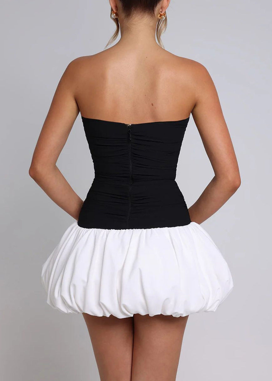 New Stylish Sexy Black Wrinkled Strapless Mini Dress