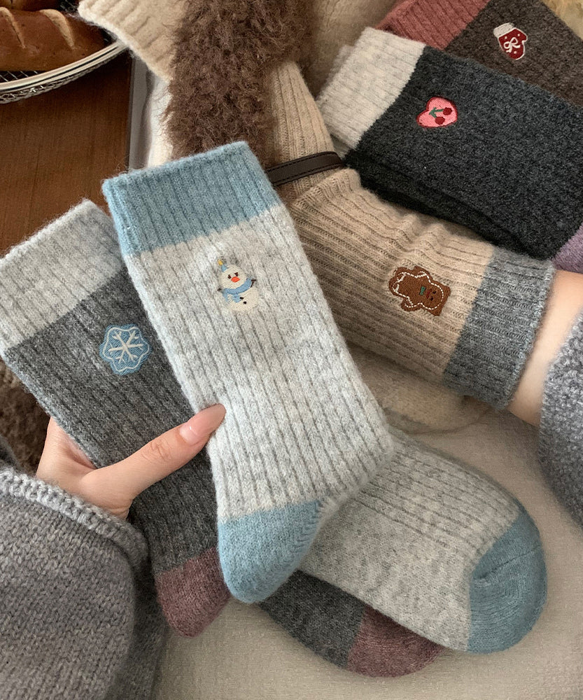 New Thick Warm Cartoon Embroidered Wool Middle Socks