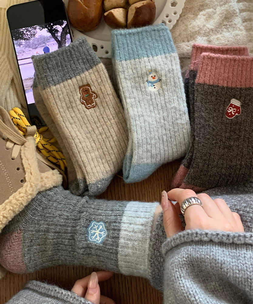New Thick Warm Cartoon Embroidered Wool Middle Socks