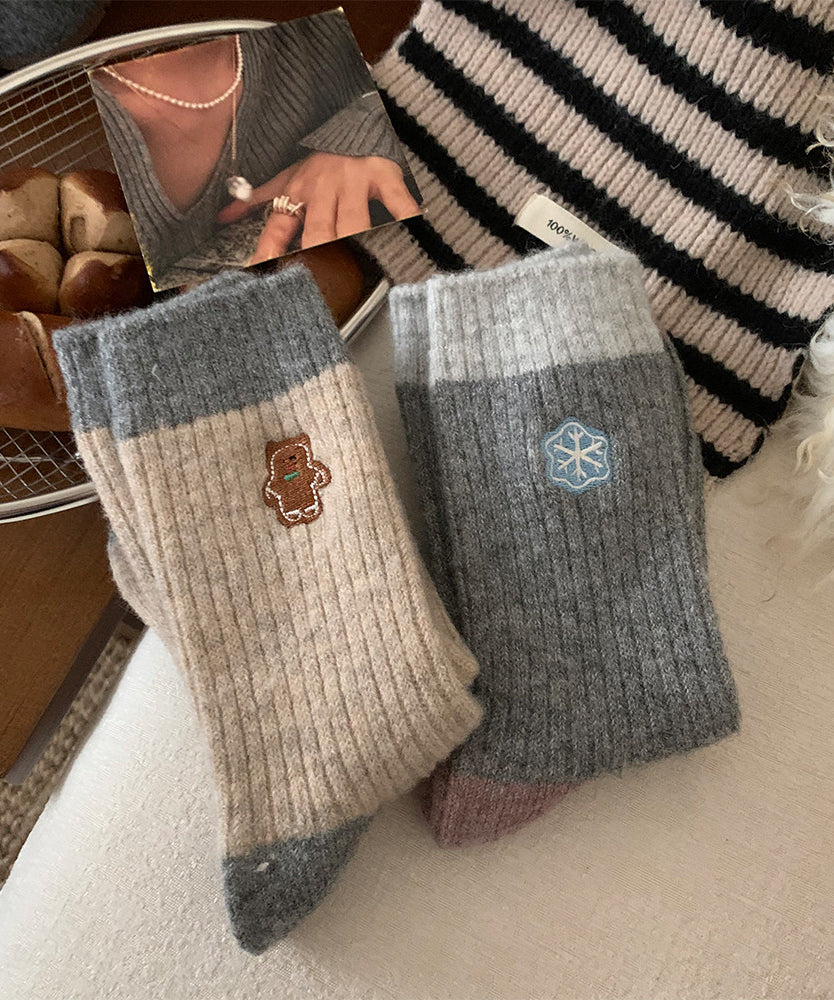 New Thick Warm Cartoon Embroidered Wool Middle Socks