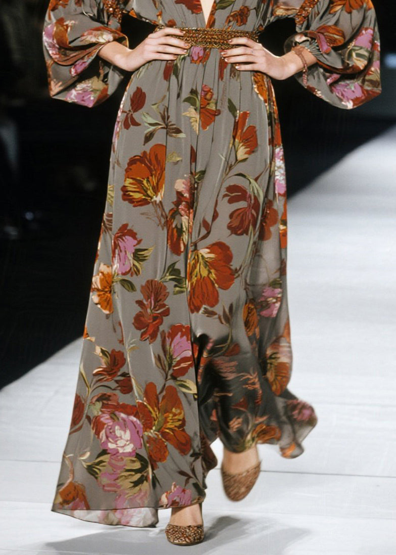 New V Neck Print Plus Size Cotton Long Dress Fall