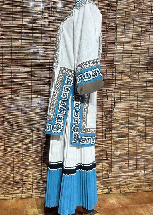 New White Embroidered Wrinkled Patchwork Tops And Skirts Linen Two Pieces Set Fall
