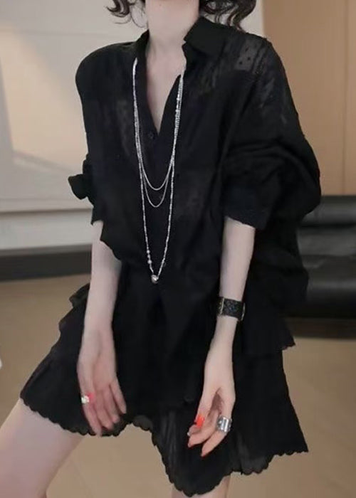 New White Peter Pan Collar Patchwork Shirts And Skirts Cotton Two Pieces Set Fall