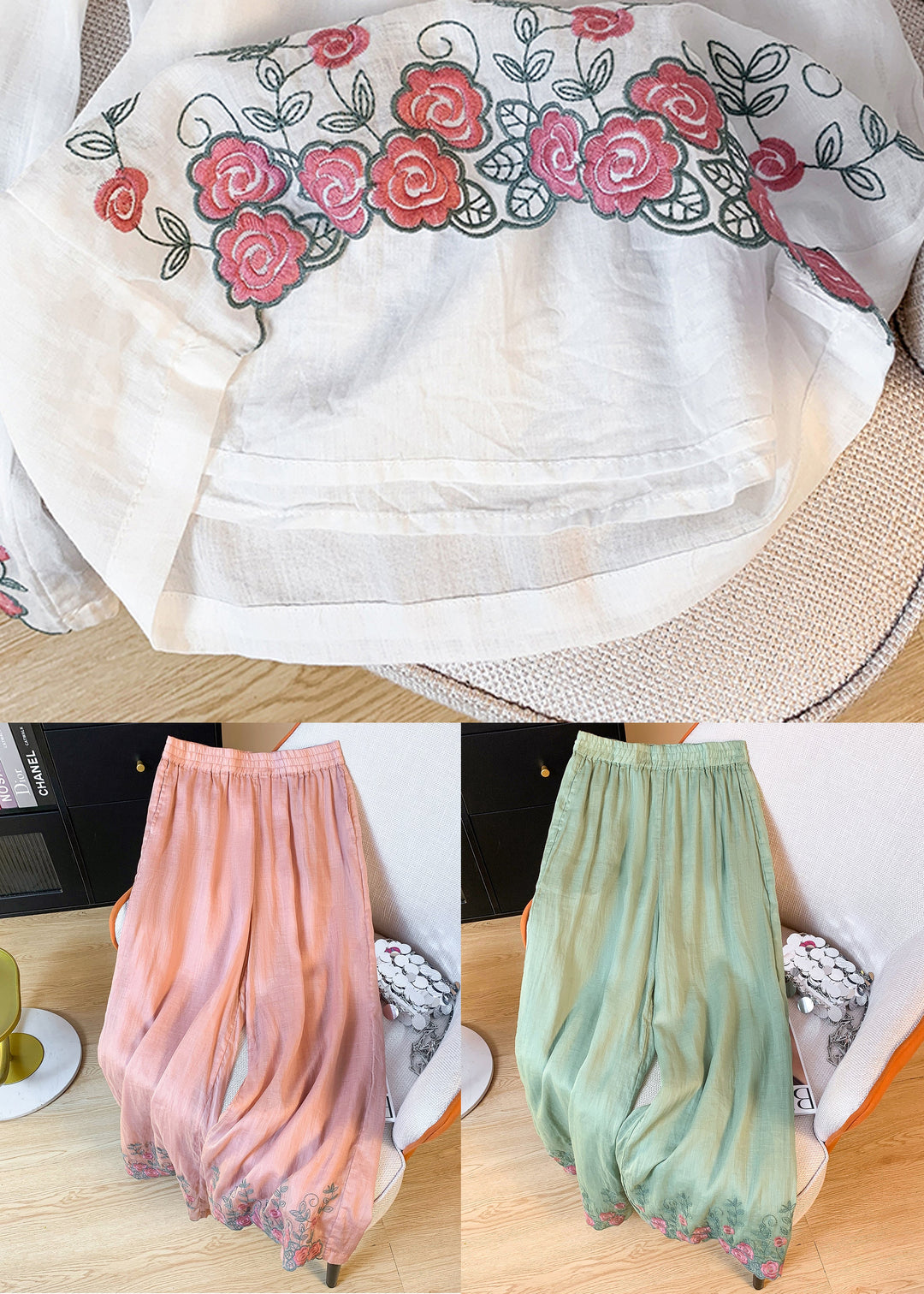 New White Pockets Elastic Waist Elastic Waist Linen Crop Pants
