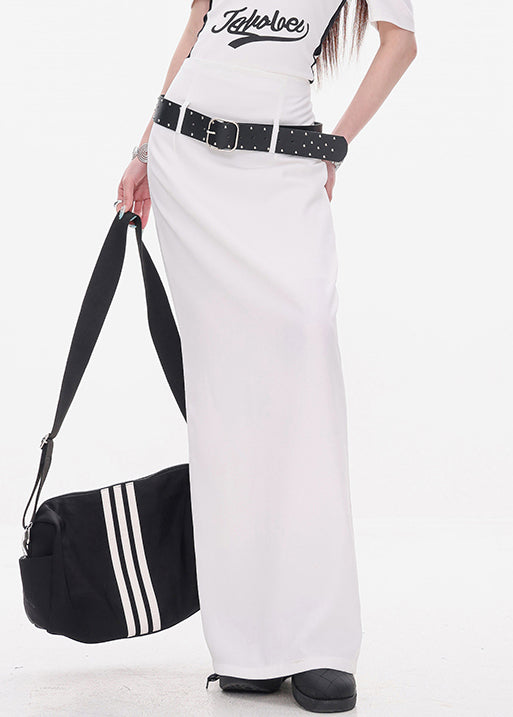 New White Sashes Back Side Open Cotton Skirt Summer