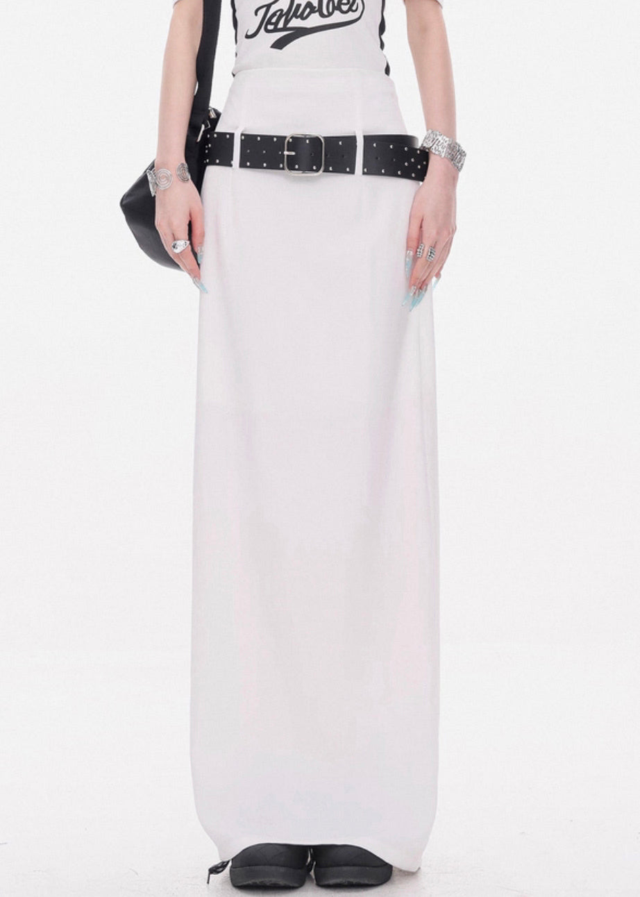 New White Sashes Back Side Open Cotton Skirt Summer