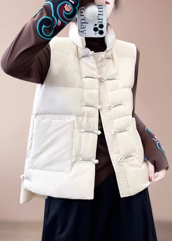 New White Stand Collar Button Pockets Duck Down Waistcoat Winter