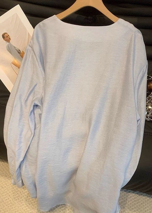 New White Tasseled Lace Up Cotton Shirt Tops Fall