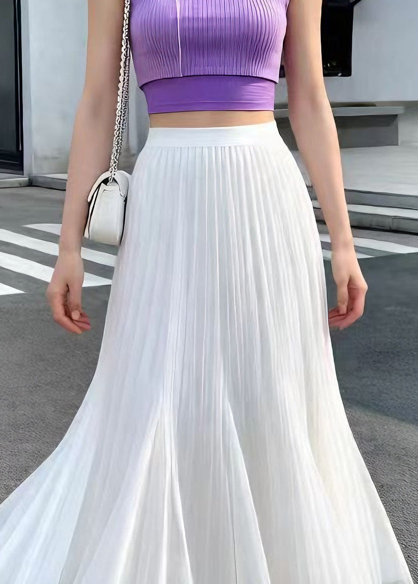 New White Wrinkled Elastic Waist Tulle Skirts Summer