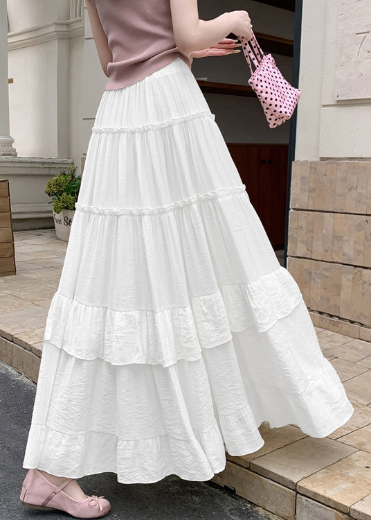 New White Wrinkled Solid Patchwork Cotton A Line Skirts Summer
