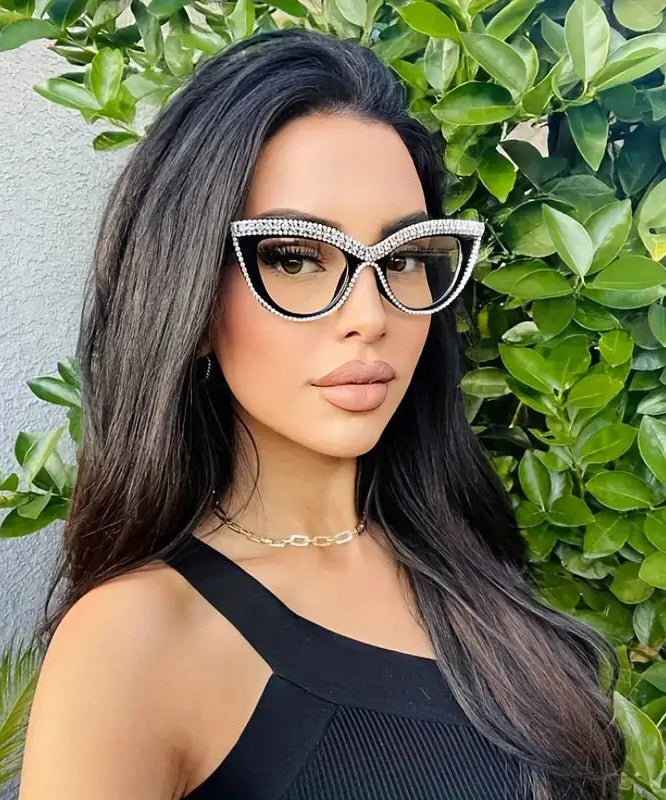New Women Champagne Zircon Full Frame Reading Glasses