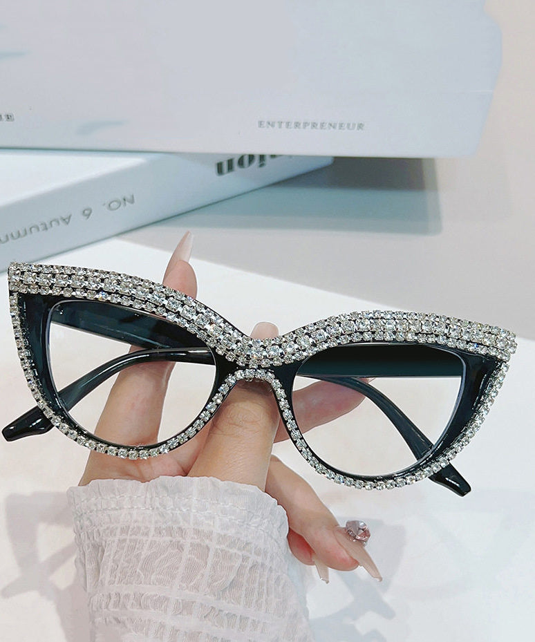 New Women Champagne Zircon Full Frame Reading Glasses