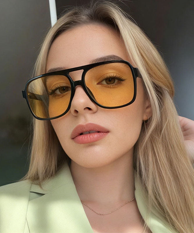 New Women's Yellow Large Frame Sunscreen Sunglasses