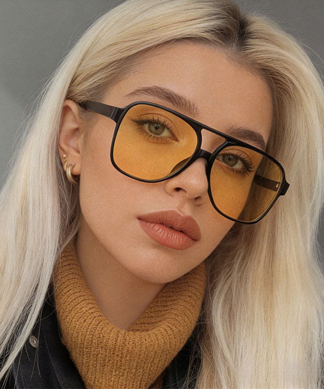 New Women's Yellow Large Frame Sunscreen Sunglasses