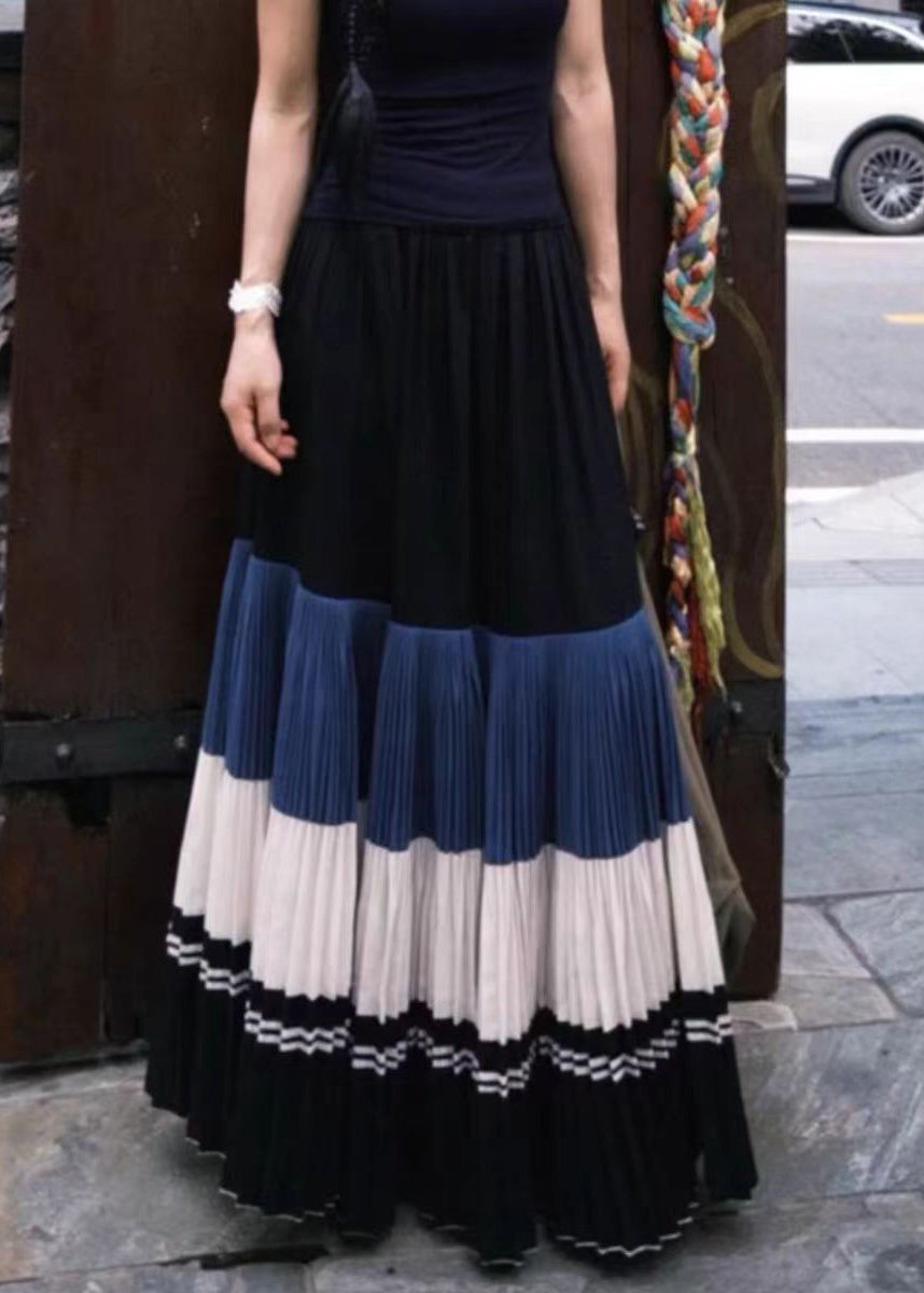 New Wrinkled Patchwork Elastic Waist Cotton Skirts Fall